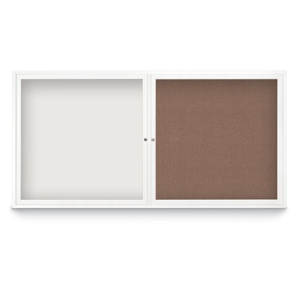 United Visual Products Corkboard, Single Door, Radius Frame, 18x24", Satin/Natural Tan Cork UV7000-SATIN-CORK - main